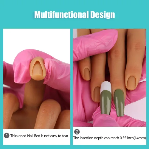 Vista 2 de Mano de práctica de silicona para uñas acrílicas, manos falsas para practicar uñas postizas, mano de maniquí para práctica de uñas y arte de uñas