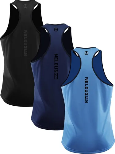 Vista 24 de NELEUS - Paquete de 3 camisetas sin mangas, con espalda en Y, Dri-Fit, para hombre, para gimnasio