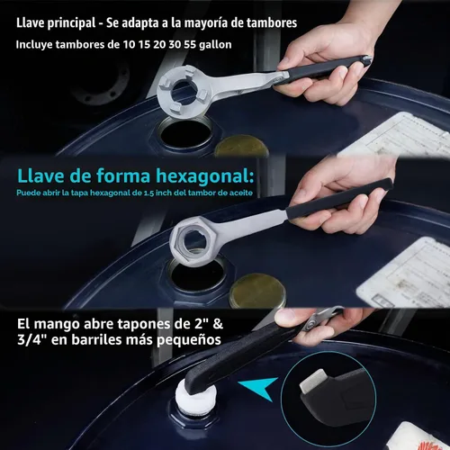 Vista 7 de DURATECH Llave de tambor de aluminio, llave 3 en 1, herramienta abridor de barril para abrir tambor de 10, 15, 20, 30, 55 galones, se adapta a tapas