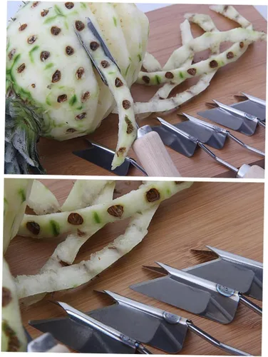 Vista 7 de Mikinona Removedor de ojos y tenedor de piña de acero inoxidable Herramienta de corte de frutas multiusos