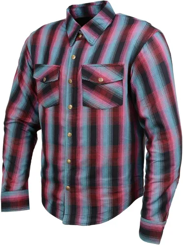 Vista 12 de Camisa de motociclista Milwaukee Leather para hombre, de franela a cuadros con fibra de aramida y armadura - Azul pequeña
