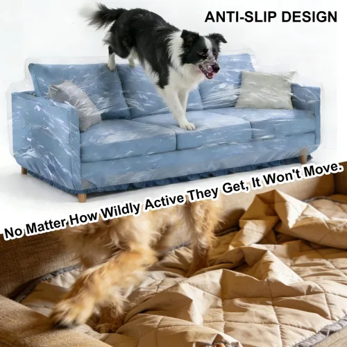 Vista 2 de KEBE Funda de sofá transparente y más gruesa para mascotas, protector de plástico resistente al agua a prueba de arañazos de gatos y perros, funda