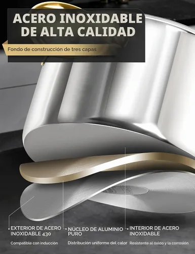 Vista 3 de MICHELANGELO Ollas de Acero Inoxidable - Olla de Inducción de 6 Qt con Tapa, Olla para Caldo de Acero Inoxidable 18/10, Olla de Cocina No Tóxica