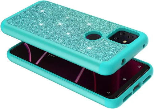Vista 5 de Funda protectora para T-Mobile Revvl 5G con protector de pantalla y protector de pantalla, funda rígida de goma de diamante brillante para niñas