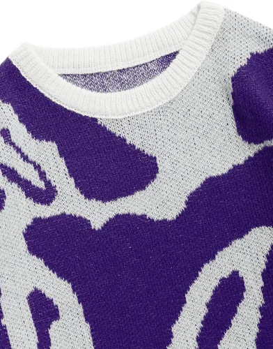 Vista 79 de ZAFUL Y2K - Suéter casual con estampado de llama estética para hombre, suéter de punto holgado, manga larga, cuello redondo