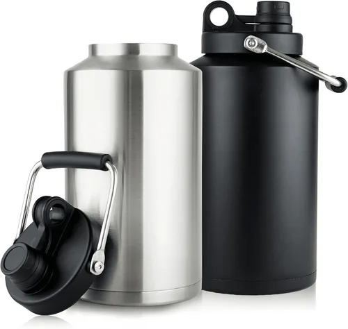 Vista 13 de Botella de agua de 1 galón aislada con popote, botella de agua de acero inoxidable de 128 onzas, boca ancha, doble vacío, apta para lavavajillas