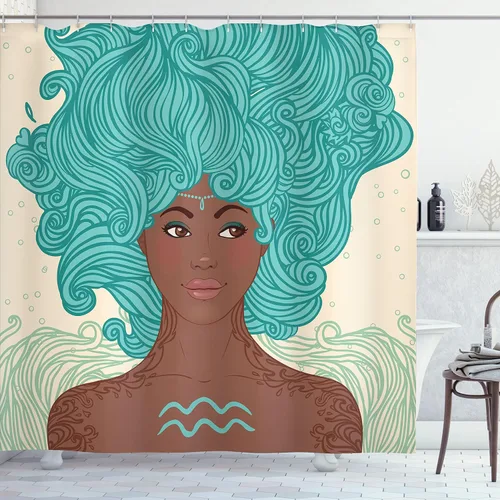 Vista 60 de Ambesonne Cortina de ducha retro, diseño clásico de rayas verticales, imagen, imagen antigua, obra de arte, juego de decoración de baño de tela
