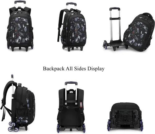 Vista 5 de VIDOSCLA Elementary - Mochila con ruedas para niños y adolescentes, equipaje de mano con ruedas, bolsa de libros para la escuela, A06#azul