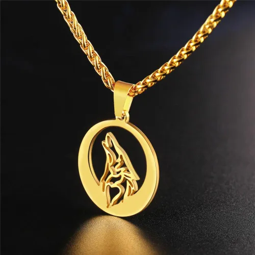 Vista 3 de U7 Collares punk camaleónáguiladragónhalcónlobo para hombres y mujeres, colgante de animal de acero inoxidable negro retro, regalo de joyería