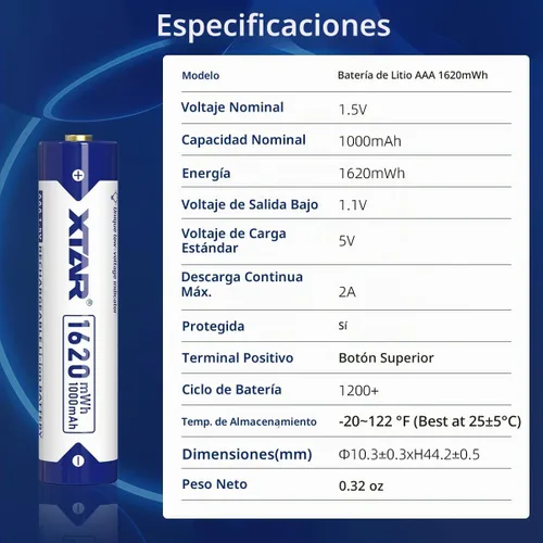 Vista 7 de XTAR AAA Batería Recargable Triple AAA Baterías Recargables 1.5V 1620mWh (8pcs 1620mWh 1.5V AAA)