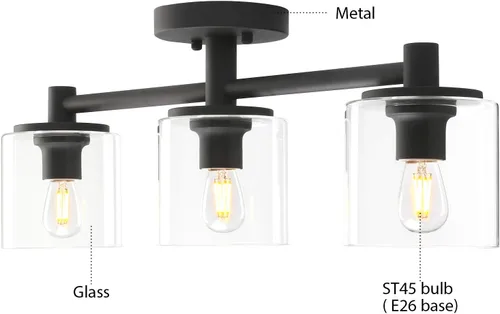 Vista 5 de Pathson Lámpara de techo semiempotrada de 3 luces, lámpara colgante industrial con pantalla de cristal, lámpara de techo para pasillo, loft, cocina