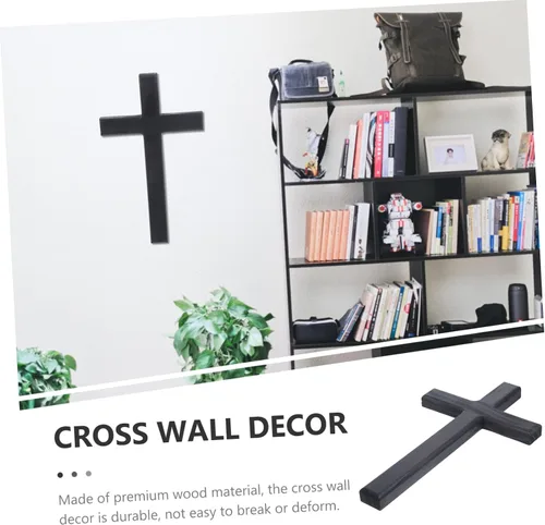 Vista 2 de IMIKEYA Adornos de cruz negra decoración negra decoración de cruz colgante de pared crucifijo para colgar en la puerta, decoración de escritorio
