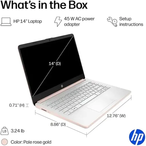Vista 2 de HP Computadora portátil de 14 pulgadas con Microsoft Office 365, 128 GB UFS, 4 GB de RAM, procesador Intel N150, Windows 11, hogar y oficina, oro