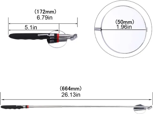 Vista 8 de Espejo de inspección telescópico flexible 360 con luz giratoria para mayor visión, espejo mecánico redondo en un palo, selector magnético con juego