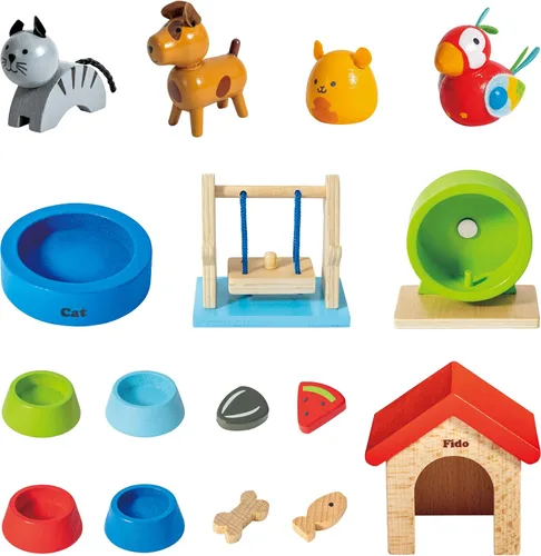 Vista 2 de Hape Juego de animales de madera para casa de muñecas de mascotas y familias 2