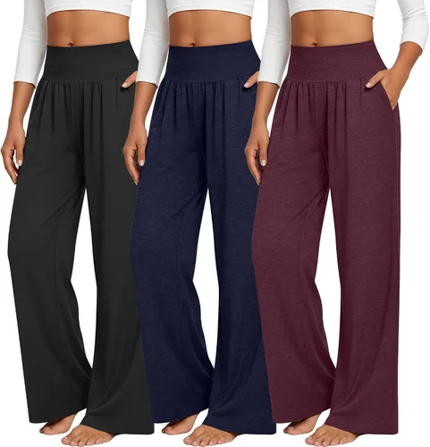Vista 105 de Neer - Conjunto de 3 pantalones de yoga de pierna ancha para mujer - Pantalones deportivos cómodos, holgados, de cintura alta y casuales