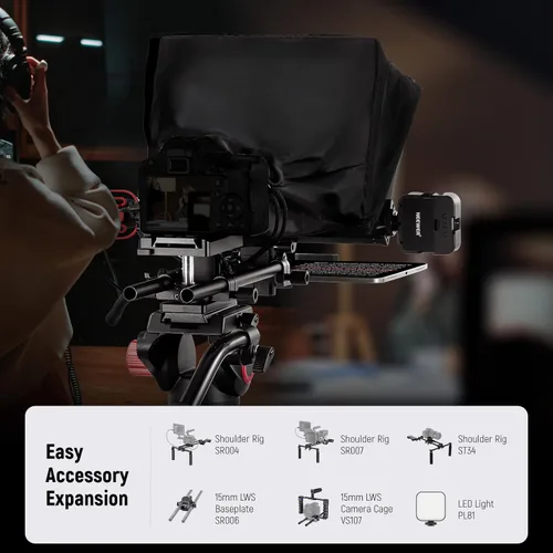 Vista 8 de Neewer Teleprompter C12 Diseño modular con abrazadera de varilla LWS de 0.591 in, control remoto RT113, control de aplicación, divisor de haz de 12