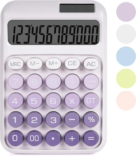 Vista 8 de Calculadora de interruptor mecánico con botones grandes, calculadoras de escritorio, 12 dígitos, energía de batería solar, calculadora