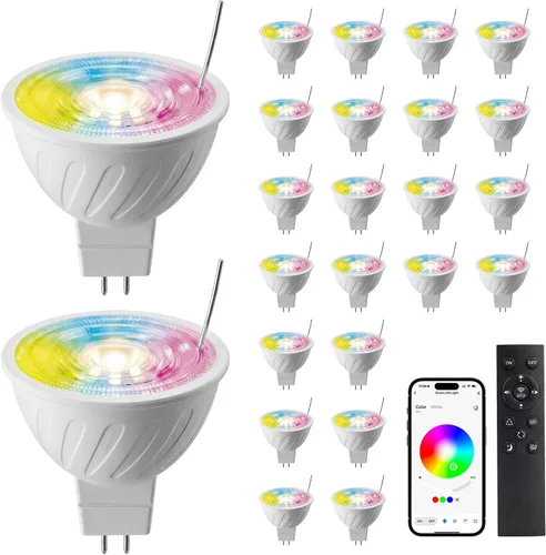 Vista 10 de Gardenreet RGBCW - Bombilla LED MR16, 12 V, bajo voltaje, regulable, halógeno, repuesto para caminos al aire libre e interiores, cambio