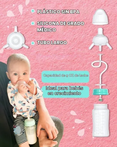 Vista 6 de Biberón anti cólico con pajilla, válvula de pezón integrada y orificio de Verde