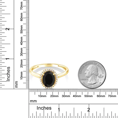 Vista 3 de Gem Stone King Anillo de compromiso de oro amarillo de 10 quilates con ónix negro y diamantes para mujer