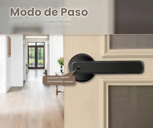 Vista 5 de Perilla de puerta con huella dactilar, perilla de puerta inteligente 5-en-1 de función completa, cerradura de puerta con huella dactilar