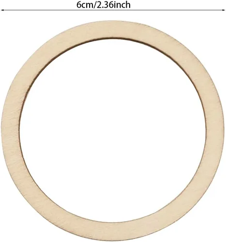 Vista 3 de 100 piezas de bloques de cilindro de madera de 2.4 in para manualidades, anillos de aro de madera redondos sin terminar, corona de madera, marco