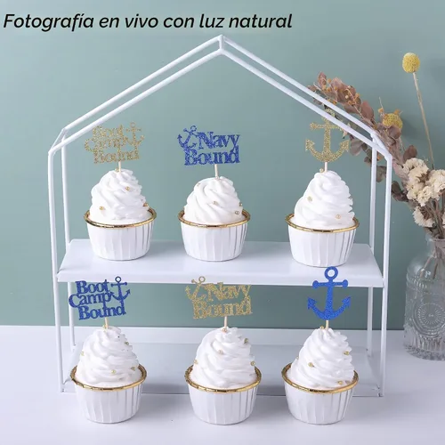 Vista 7 de 24 paquetes de adornos para cupcakes con temática militar, púas para cupcakes con temática de campo de entrenamiento, adornos para cupcakes