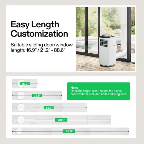 Vista 4 de VIVOSUN Kit de ventilación portátil de puerta corrediza de CA, longitud ajustable de 16.9"/21.2"-88.6", se adapta a mangueras de escape de 5.1