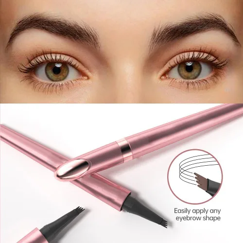 Vista 4 de Lápiz de cejas Microblading, resistente al agua, de larga duración, 4 puntas de tenedor, lápiz mágico de cejas de larga duración, lápiz marrón