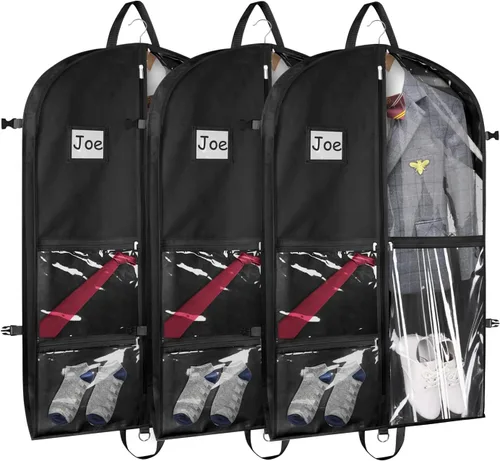 Vista 10 de Bolsas de ropa de baile negras de Zilink, bolsa de ropa de 40 pulgadas para competiciones de baile con 5 bolsillos transparentes con cremallera