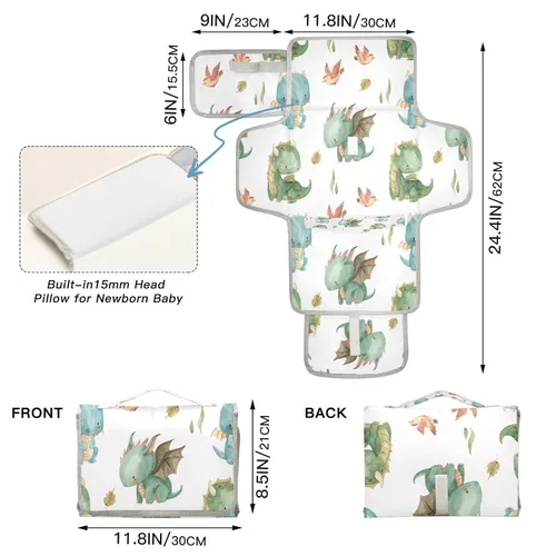 Vista 4 de Kigai Cambiador de pañales portátil con diseño de dragón lindo para bebé, impermeable y plegable, para baby shower, niñas y niños recién nacidos