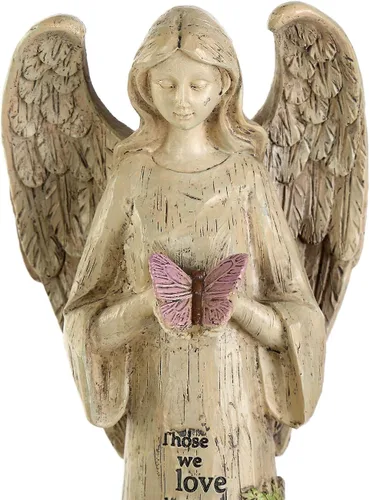 Vista 7 de DUSVALLY Estatua de ángel conmemorativo, regalo de condolencia de resina con mariposa, figura de ángel de recuerdo con cita inspiradora para jardín