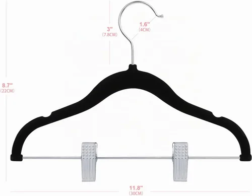Vista 2 de ManGotree - Perchas de terciopelo para bebé de 11.8 pulgadas con clips móviles, paquete de 16, color negro