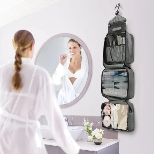Vista 8 de Neceser de viaje para mujer hombre morado y gris