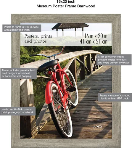 Vista 7 de MCS - Marco para póster con estilo de museo, en madera de granero, de 16 x 20 pulgadas, 2 unidades Barnwood