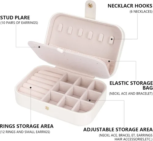 Vista 3 de Joyero de viaje, organizador de joyas para niñas, caja de almacenamiento pequeña de joyería para collares, anillos y aretes, joyero para niñas