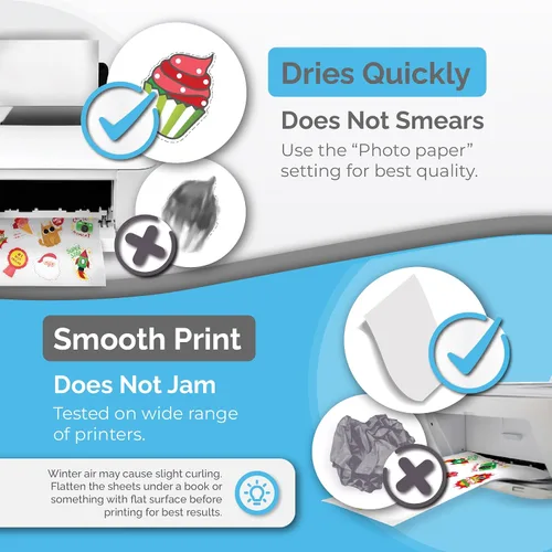Vista 5 de Papel de pegatinas de vinilo imprimible premium para impresora de inyección de tinta y láser - 32 hojas autoadhesivas, blanco brillante