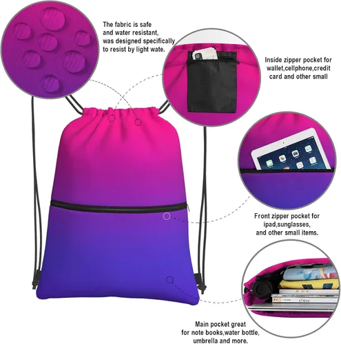 Vista 4 de Mochila deportiva con cordón ajustable, duradera, impermeable, ligera, para hombres y mujeres, Gradiente, Mochilas Tradicionales