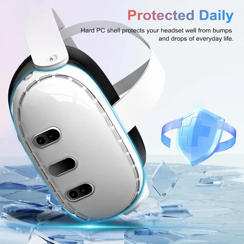 Vista 4 de TiMOVO Accesorios para Meta Quest 3, funda protectora para Quest 3, incluye cubierta transparente, película protectora de vidrio templado ultra