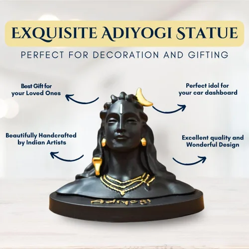 Vista 4 de HOME ARCHIVE Estatua de Lord Adiyogi con detalles dorados para tablero de instrumentos del automóvil, decoración de la oficina en el hogar, resina