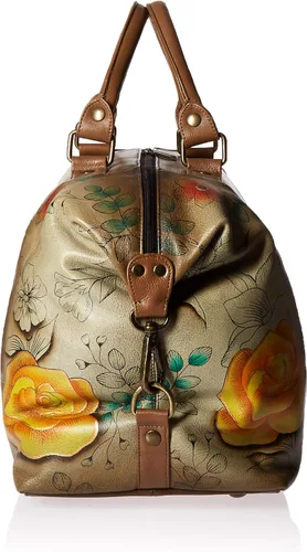 Vista 3 de Anna by Anuschka Bolso grande de viaje de cuero genuino pintado a mano para mujer, asa de doble cuerda, correa ajustable