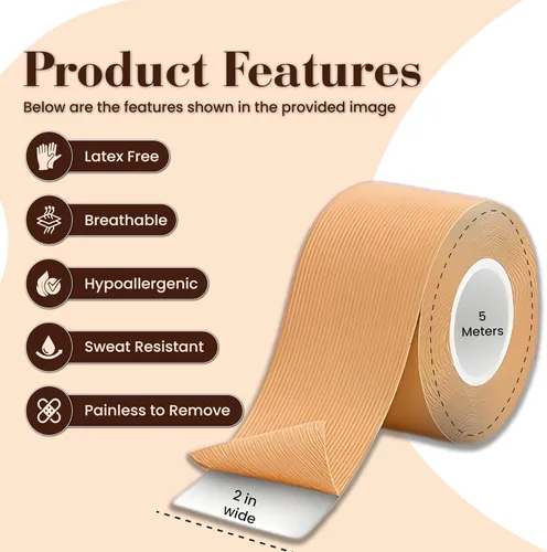 Vista 2 de Cinta invisible para senos con cubiertas para pezones, cinta transpirable de levantamiento de senos para mujeres, resistente al sudor, cinta