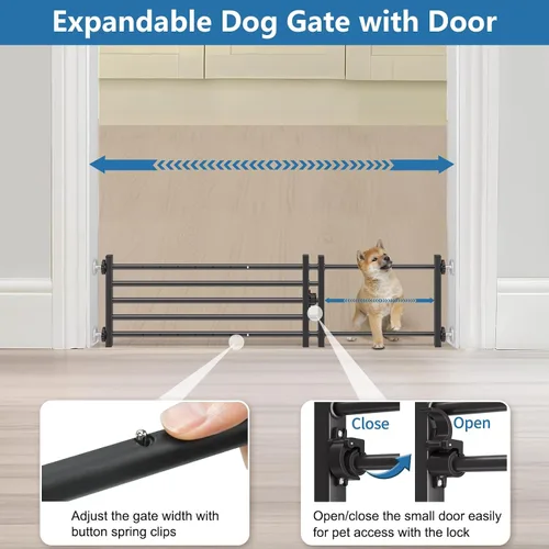 Vista 4 de Malier Puerta de interior para perros con puerta, puerta extra ancha de metal para mascotas, puerta corta para perros para escaleras, montaje a