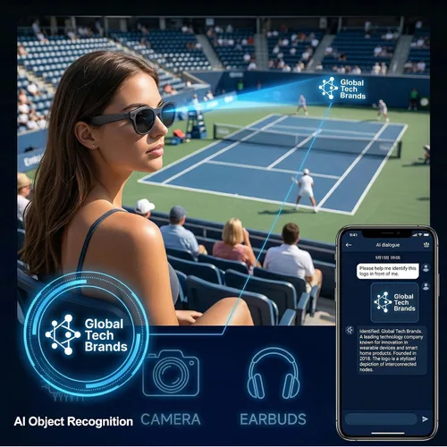 Vista 3 de Lentes inteligentes AI con cámara y video 1080P HD, gafas de grabación de video portátiles, manos libres en primera persona para Vlog en vivo