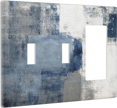 Vista 51 de Placa de Interruptor de Luz de Palanca Única Abstracta en Negro, Blanco y Gris, Cubierta de Tomacorriente, Placa de Pared Decorativa de Un