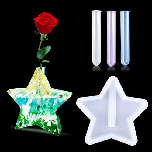 Vista 9 de Moldes de resina de corazón de silicona para estación de propagación de plantas, moldes de silicona para fundición de resina con 3 tubos de ensayo