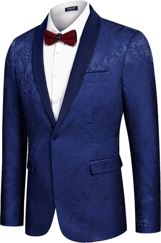Vista 5 de COOFANDY Chaqueta de esmoquin floral para hombre, chal de cachemira, solapa elegante, chaqueta para boda, cena, fiesta, baile de graduación
