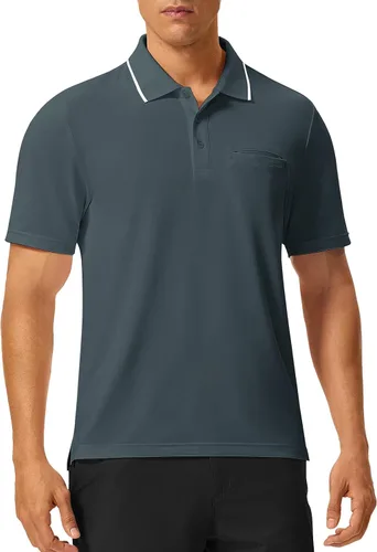 Vista 44 de Rdruko Camisas polo para hombre de manga corta, secado rápido, para golf y deportes al aire libre con bolsillo 01 Negro