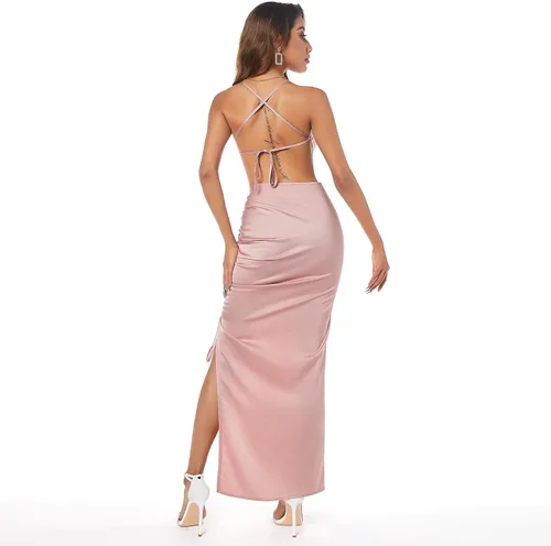 Vista 2 de ZAFUL Vestido midi plisado y sedoso para mujer con cuello en V profundo